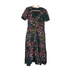 Margaret O'Leary Dress Women XS Black Floral Midi Cottagecore Prairie Boho